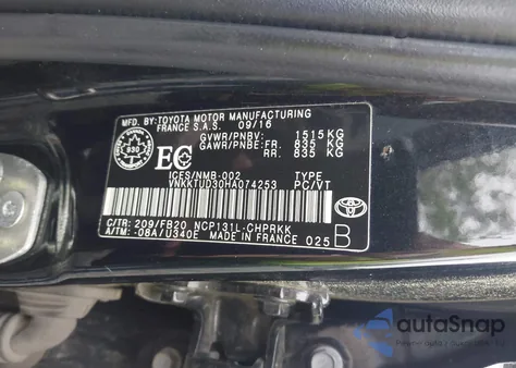 2017 Toyota Yaris Le from USA, damaged, VIN VNKKTUD30HA074253